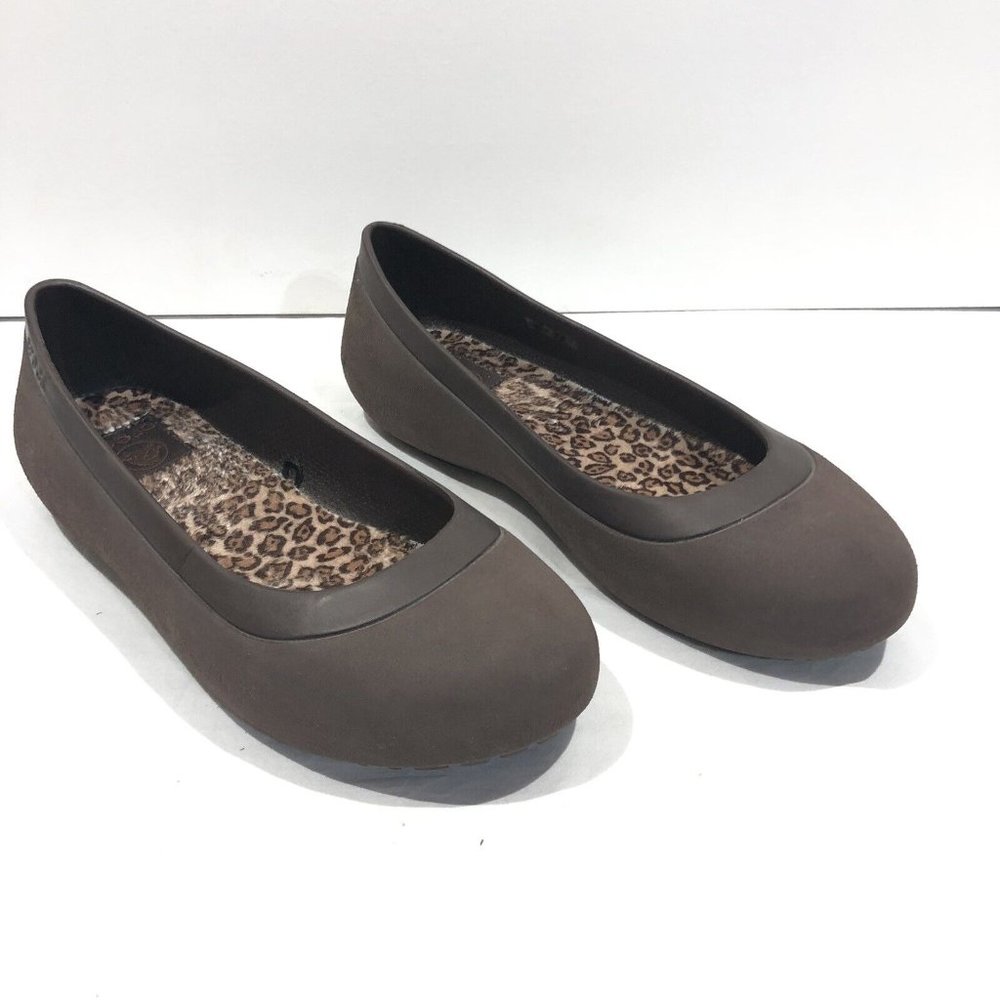 Crocs Womens Mammoth Espadrilles Leopard Print Lined Brown Ballet Flats Size 8